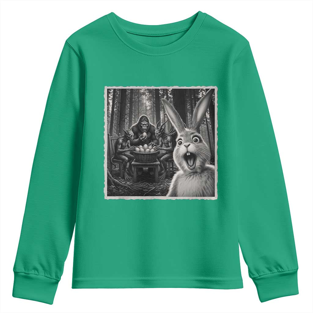 Funny Easter Bunny Selfie Youth Sweatshirt Bigfoot Jersey Devil Chupacabra Egg Hunt