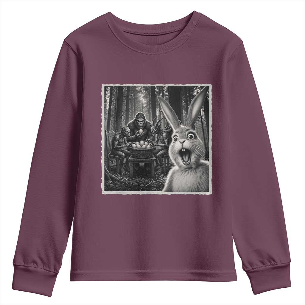 Funny Easter Bunny Selfie Youth Sweatshirt Bigfoot Jersey Devil Chupacabra Egg Hunt