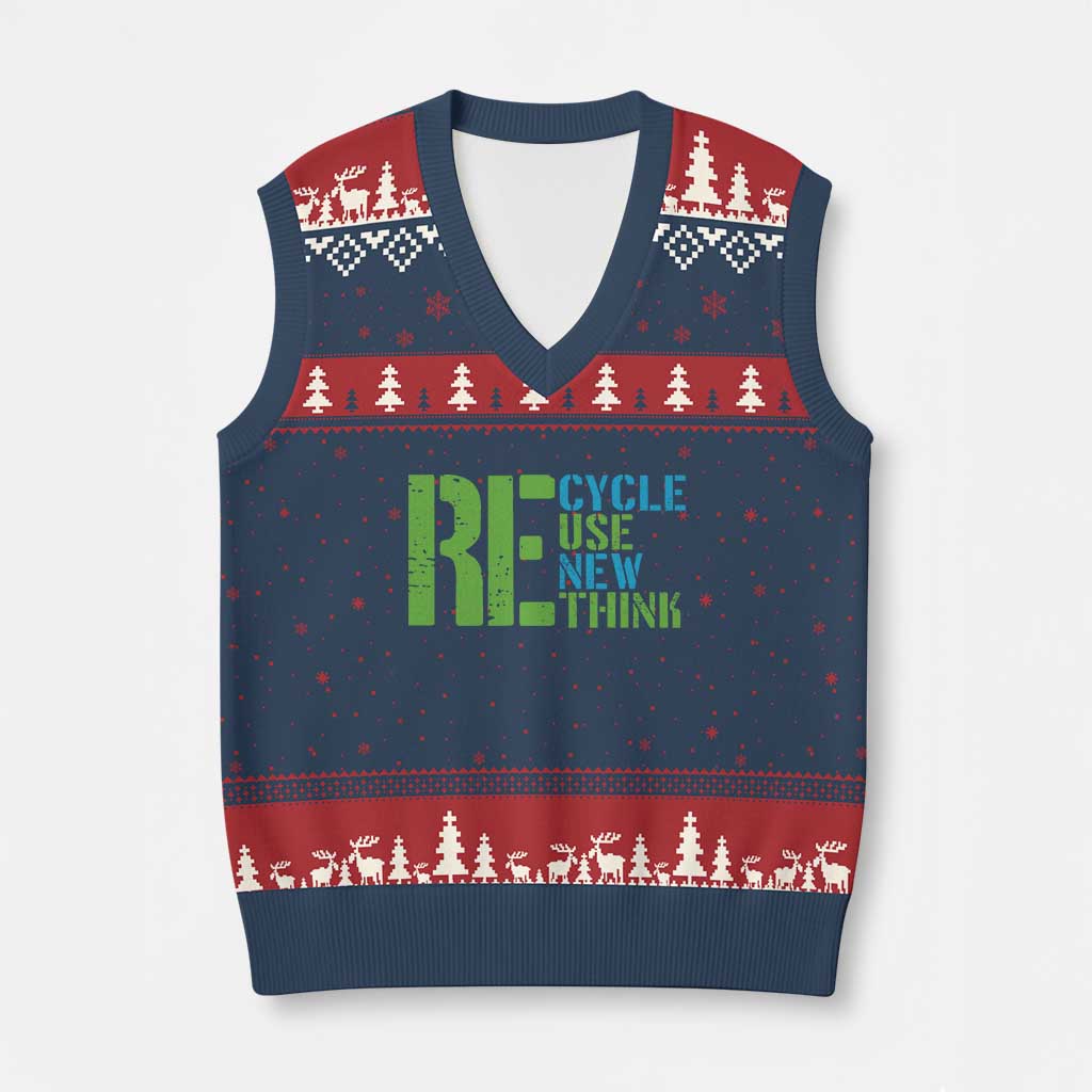 Recycle Reuse Renew Rethink V-Neck Knit Sweater Vest Earth Day