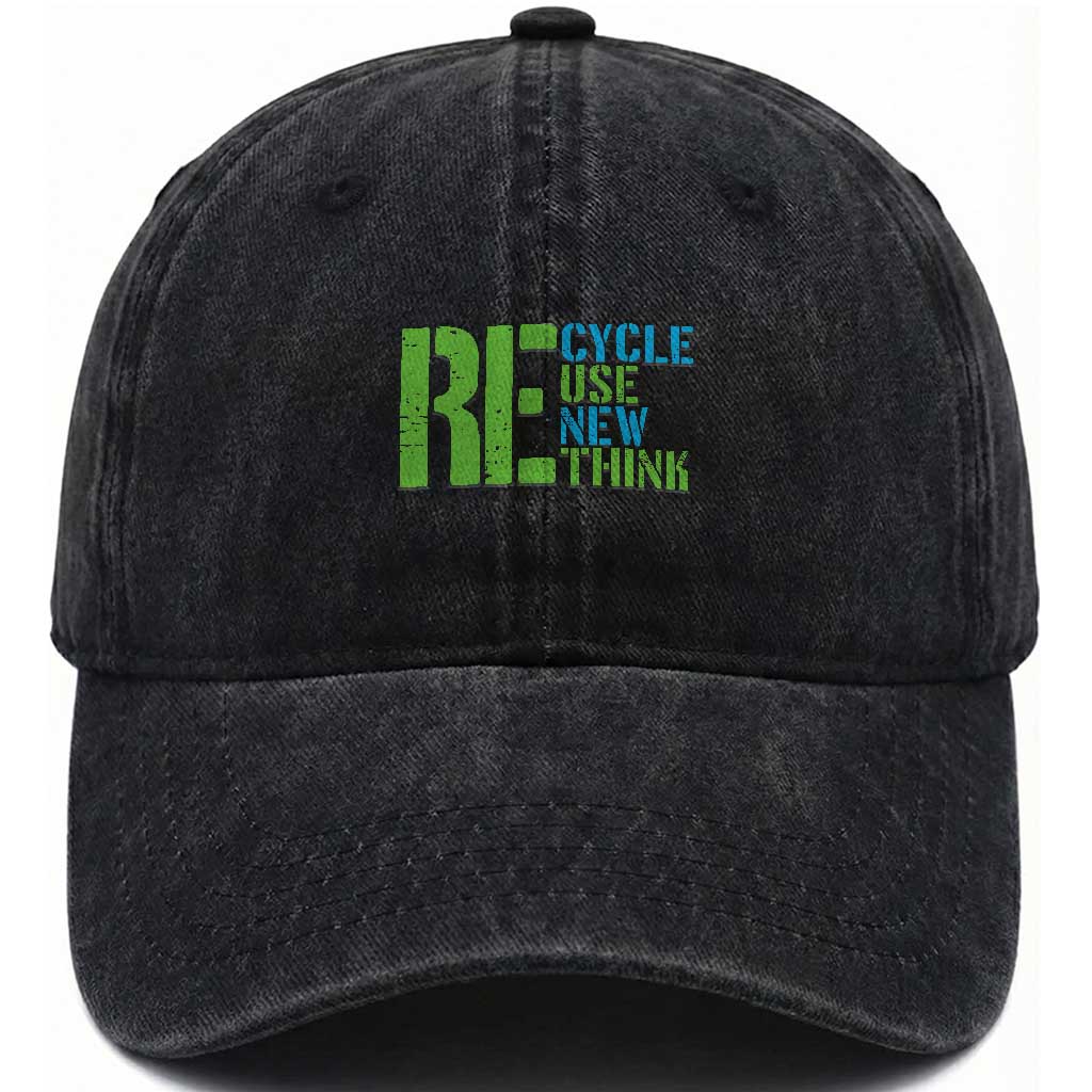 Recycle Reuse Renew Rethink Washed Cotton Baseball Cap Earth Day