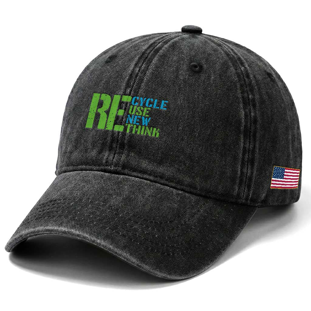 Recycle Reuse Renew Rethink Washed Cotton Baseball Cap Earth Day