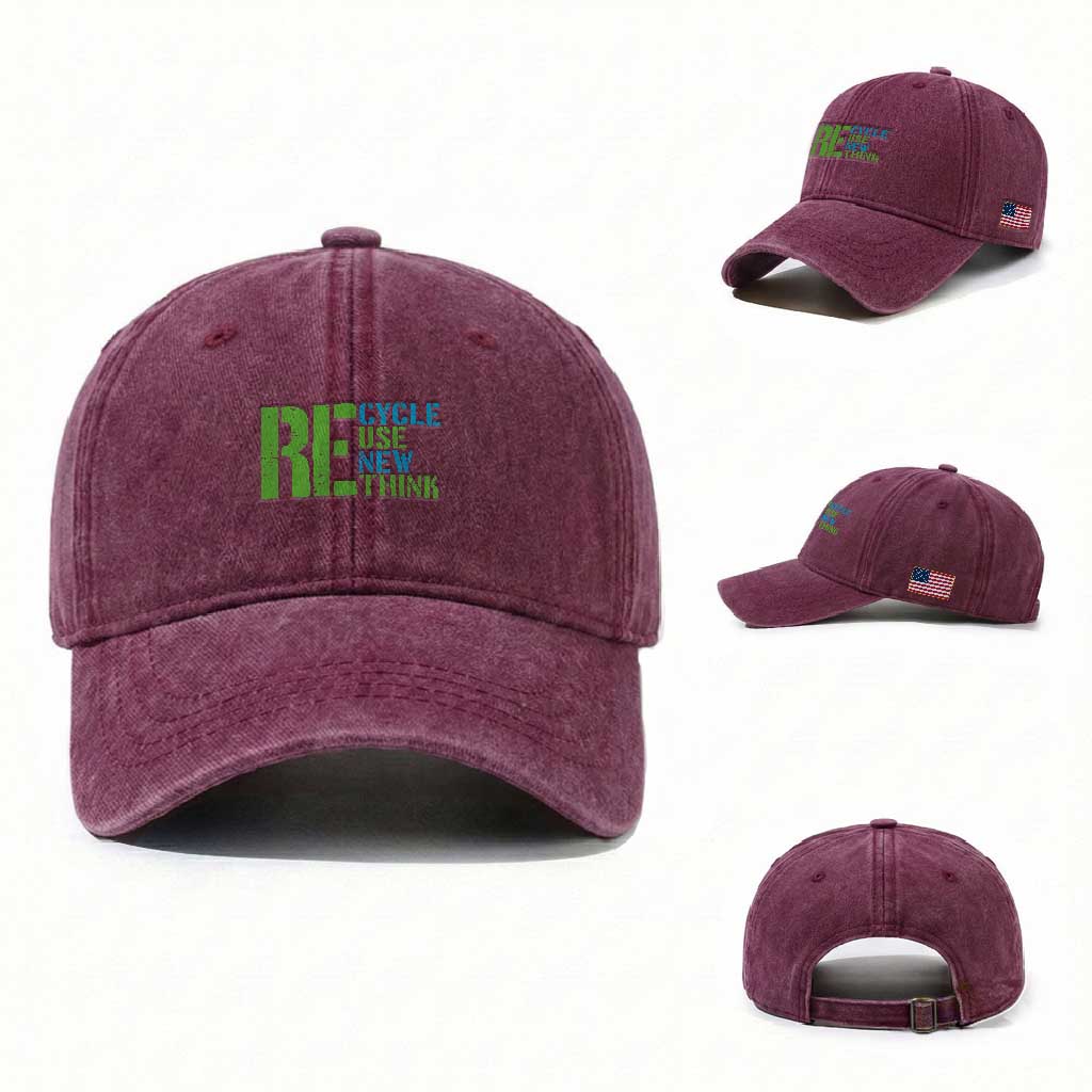 Recycle Reuse Renew Rethink Washed Cotton Baseball Cap Earth Day