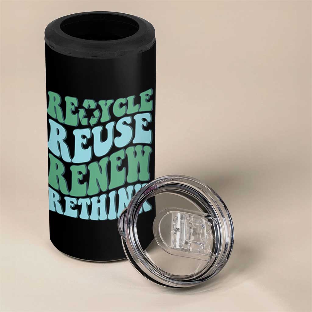 Recycle Reuse Renew Rethink 4 in 1 Can Cooler Tumbler Eco Friendly Earth Day