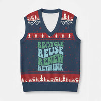 Recycle Reuse Renew Rethink V-Neck Knit Sweater Vest Eco Friendly Earth Day