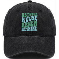 Recycle Reuse Renew Rethink Washed Cotton Baseball Cap Eco Friendly Earth Day