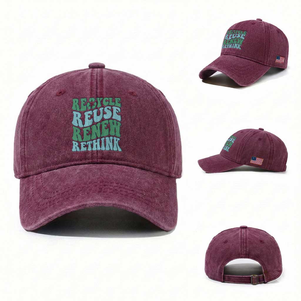 Recycle Reuse Renew Rethink Washed Cotton Baseball Cap Eco Friendly Earth Day