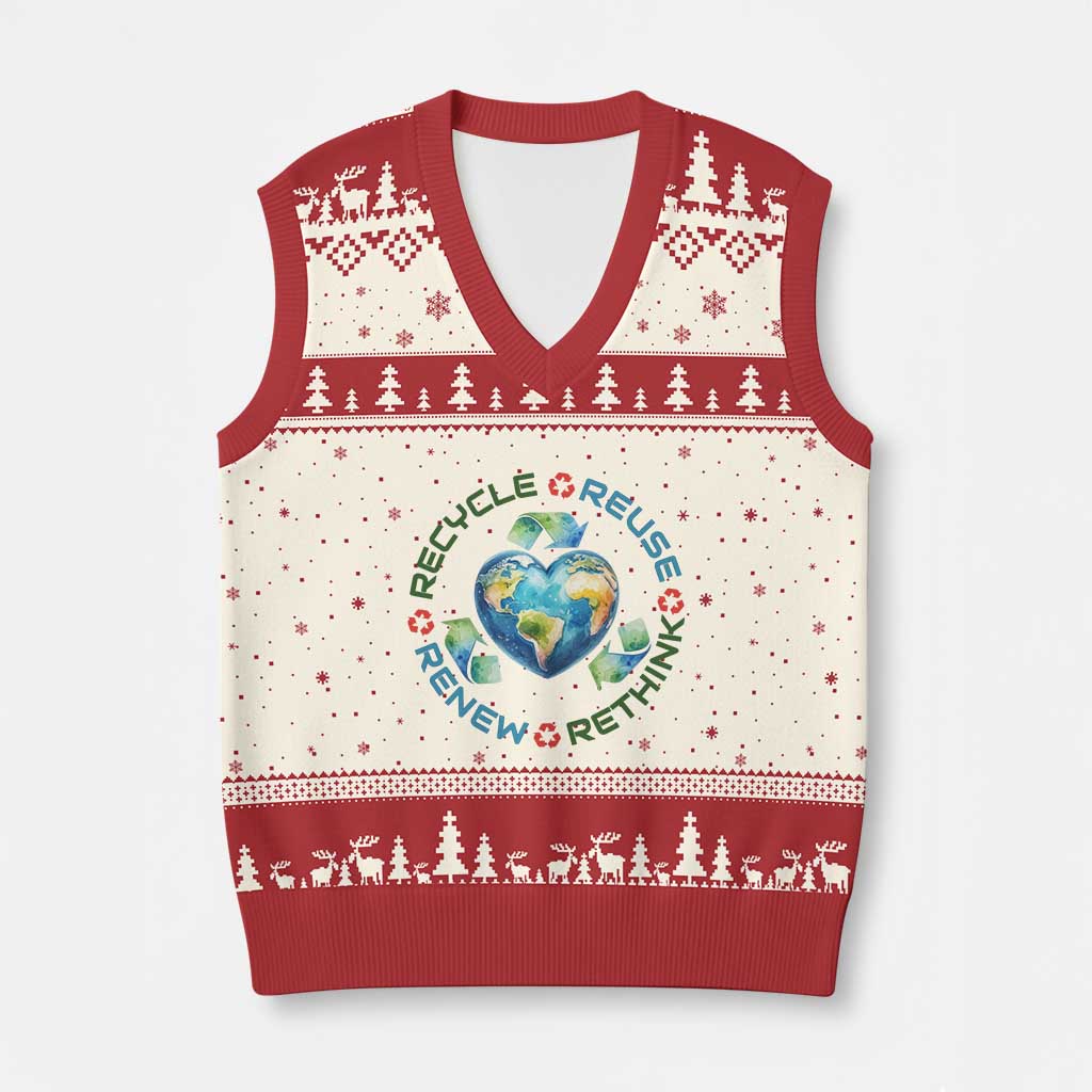 Recycle Reuse Renew Rethink V-Neck Knit Sweater Vest Zero Waste Life