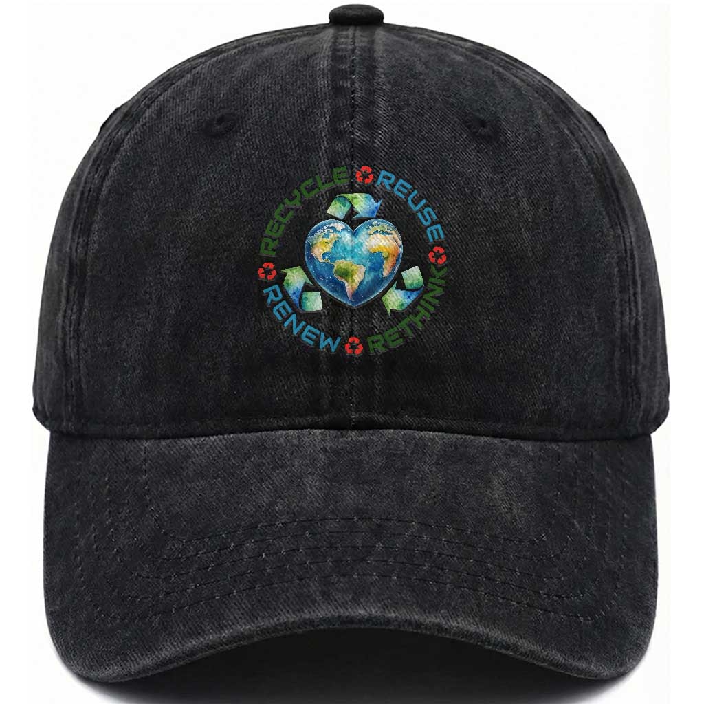 Recycle Reuse Renew Rethink Washed Cotton Baseball Cap Zero Waste Life