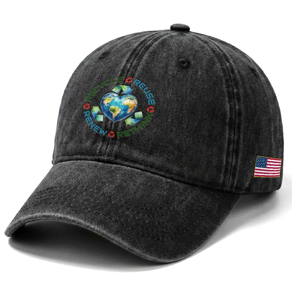 Recycle Reuse Renew Rethink Washed Cotton Baseball Cap Zero Waste Life