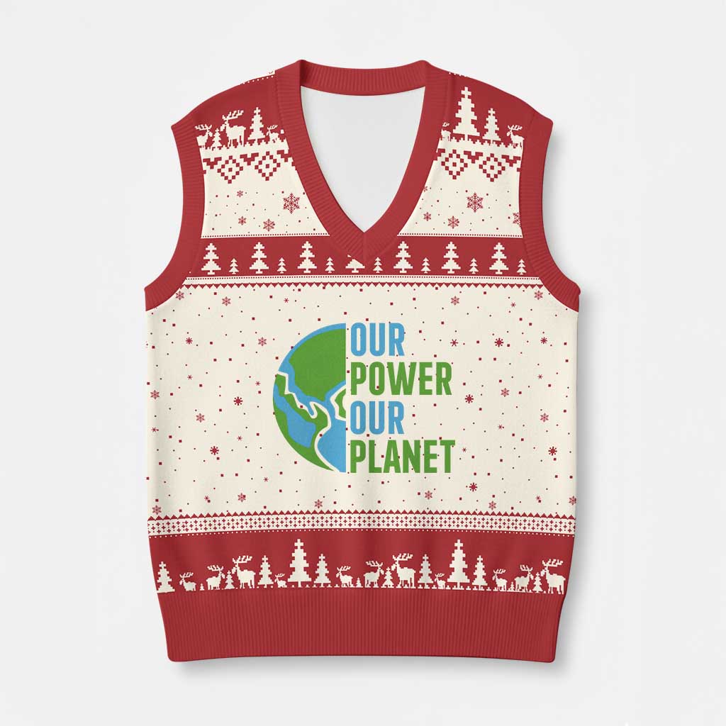 Our Power Our Planet V-Neck Knit Sweater Vest Earth Day Words Environmentalist Gift