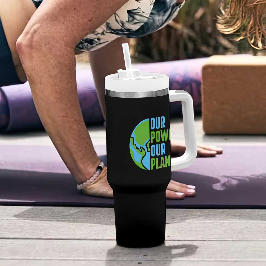 Our Power Our Planet Tumbler With Handle Earth Day Words Environmentalist Gift