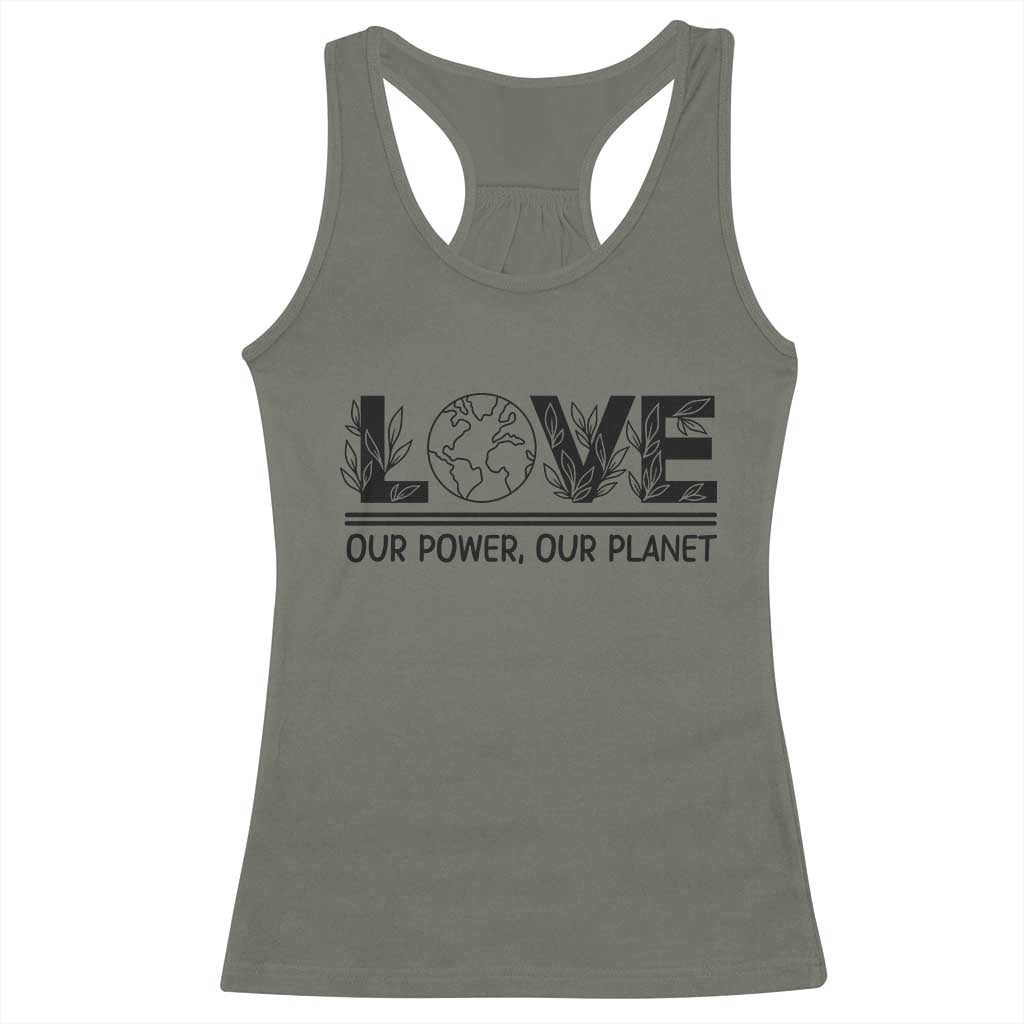 Earth Day 2026 Racerback Tank Top Our Power Our Planet