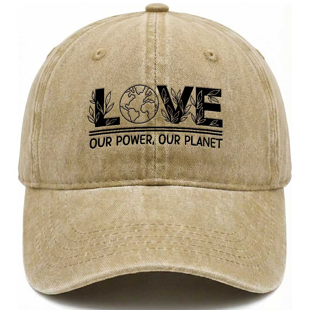 Earth Day 2026 Washed Cotton Baseball Cap Our Power Our Planet