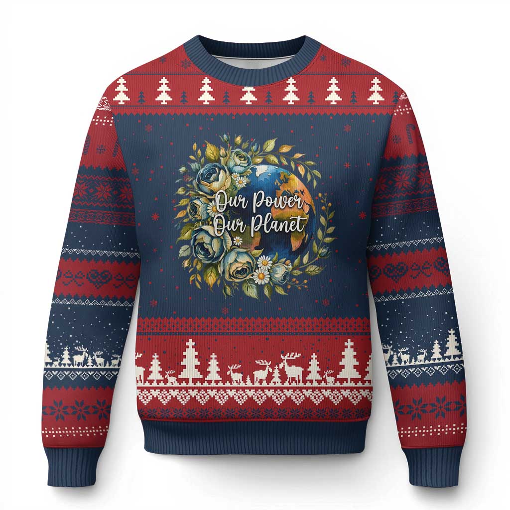 Save The Planet Earth Day Ugly Christmas Sweater Our Power Our Planet