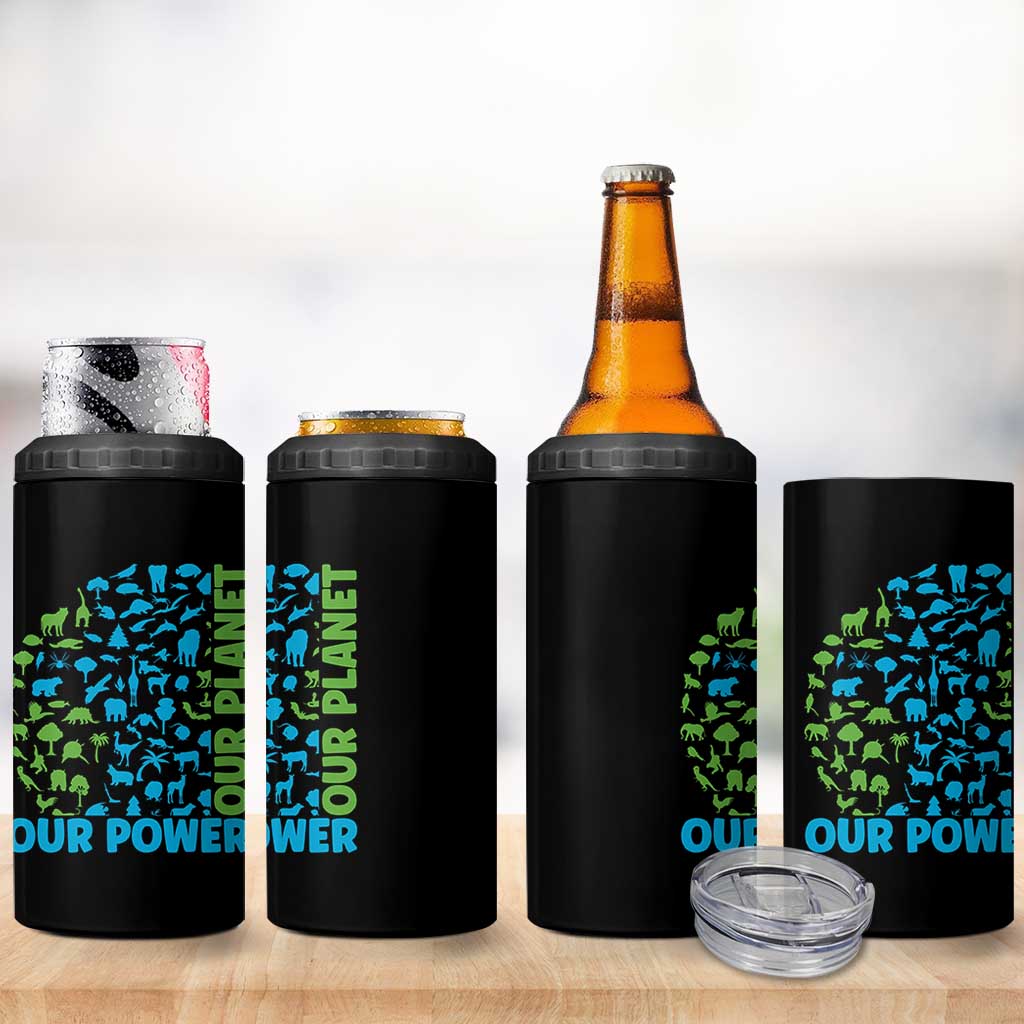 Earth Day Environmental Activism 4 in 1 Can Cooler Tumbler Our Power Our Planet
