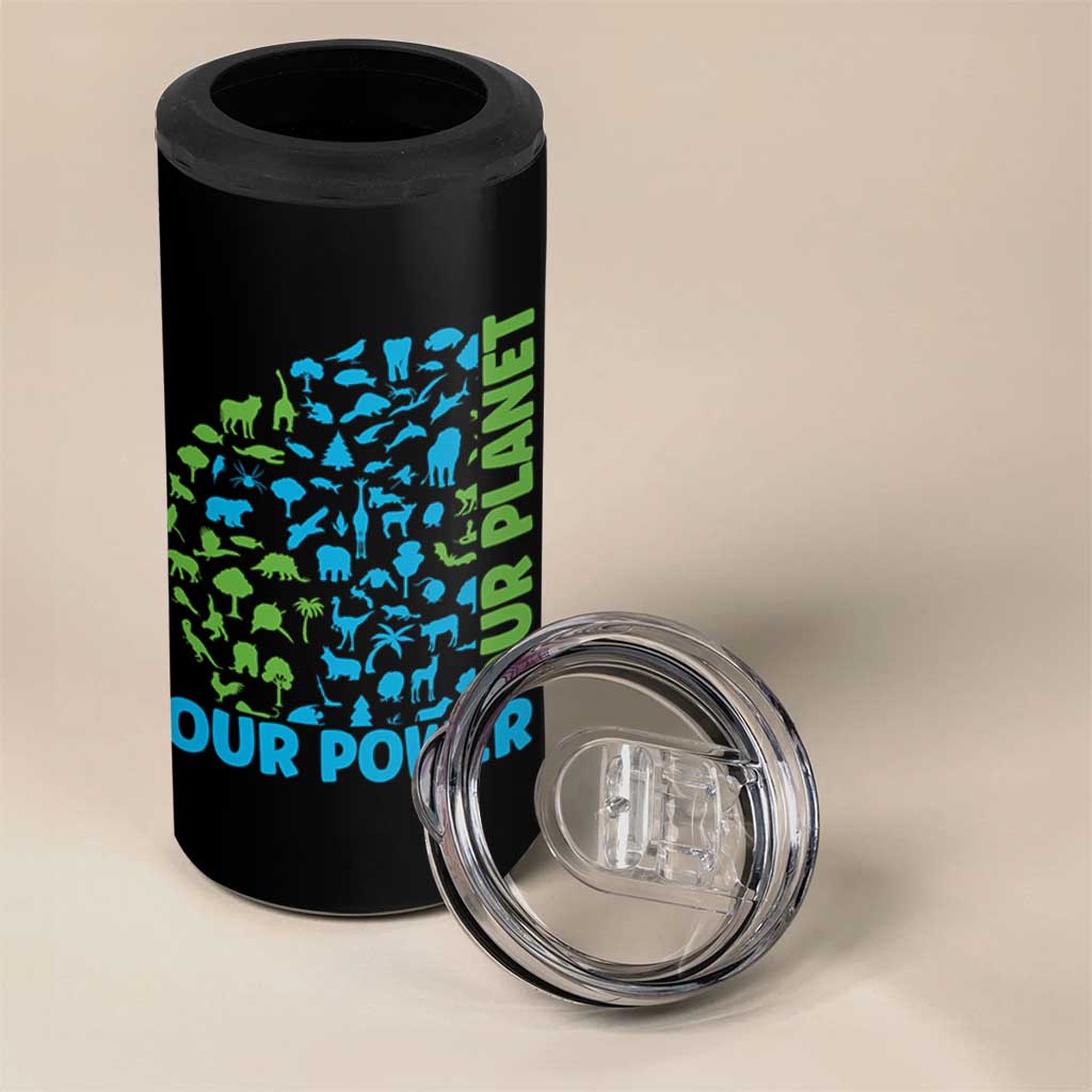Earth Day Environmental Activism 4 in 1 Can Cooler Tumbler Our Power Our Planet