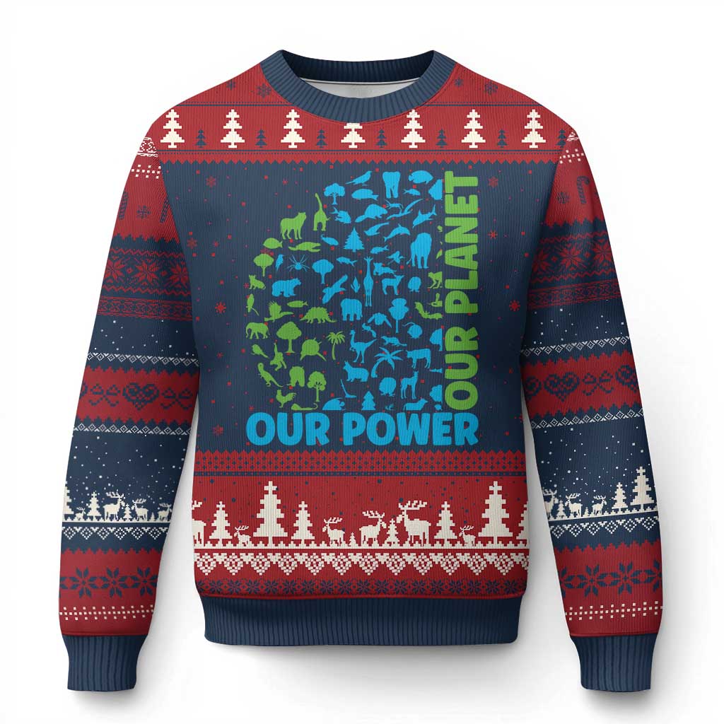 Earth Day Environmental Activism Ugly Christmas Sweater Our Power Our Planet