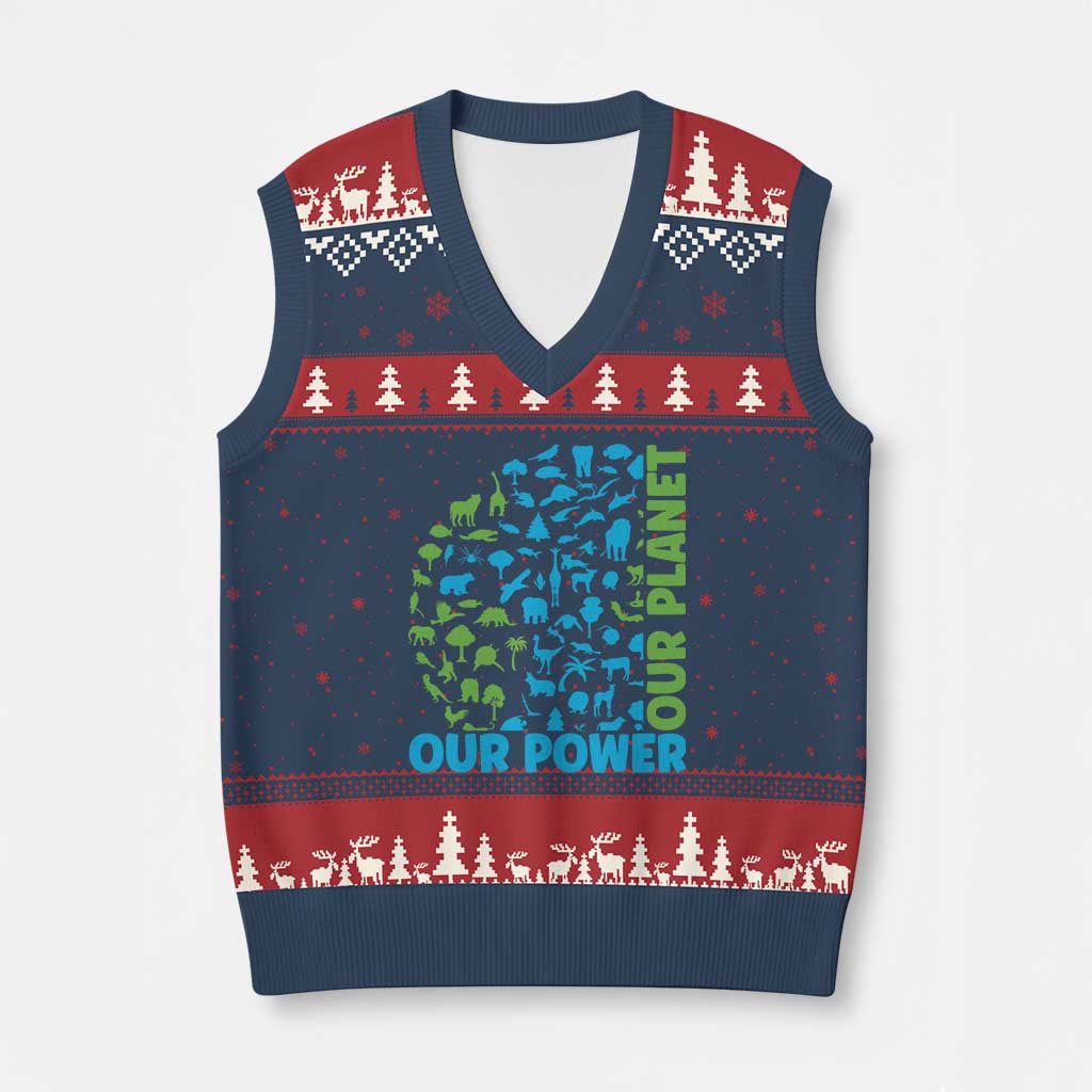 Earth Day Environmental Activism V-Neck Knit Sweater Vest Our Power Our Planet