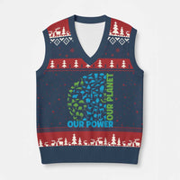 Earth Day Environmental Activism V-Neck Knit Sweater Vest Our Power Our Planet