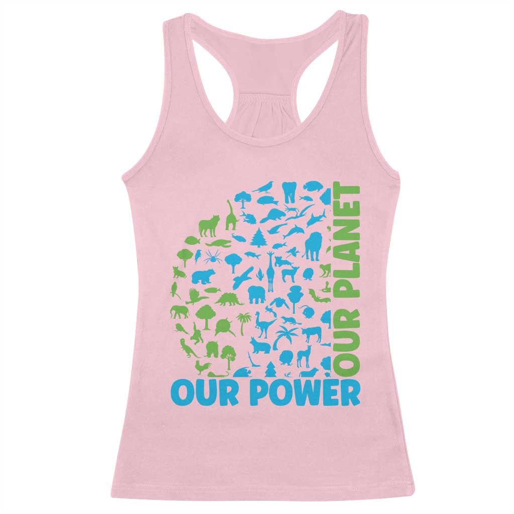 Earth Day Environmental Activism Racerback Tank Top Our Power Our Planet