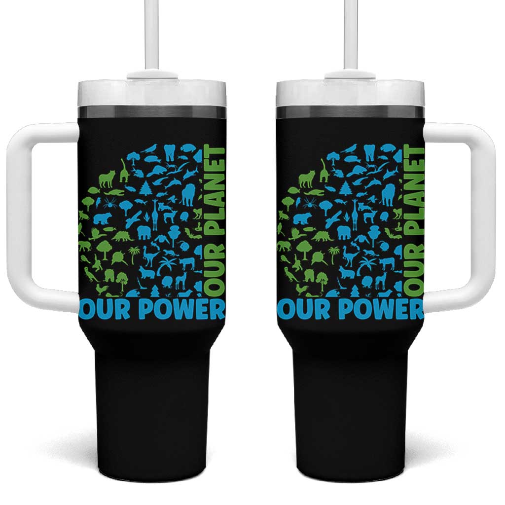Earth Day Environmental Activism Tumbler With Handle Our Power Our Planet