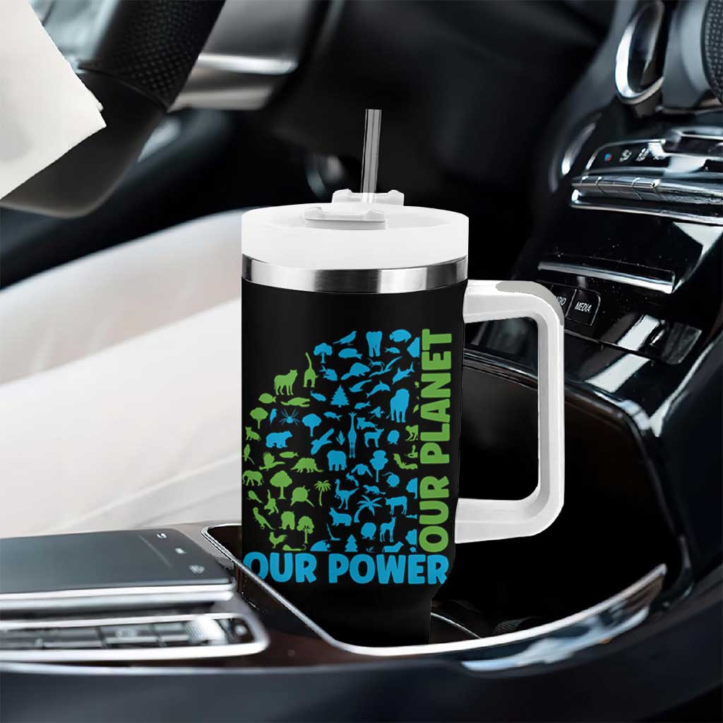 Earth Day Environmental Activism Tumbler With Handle Our Power Our Planet