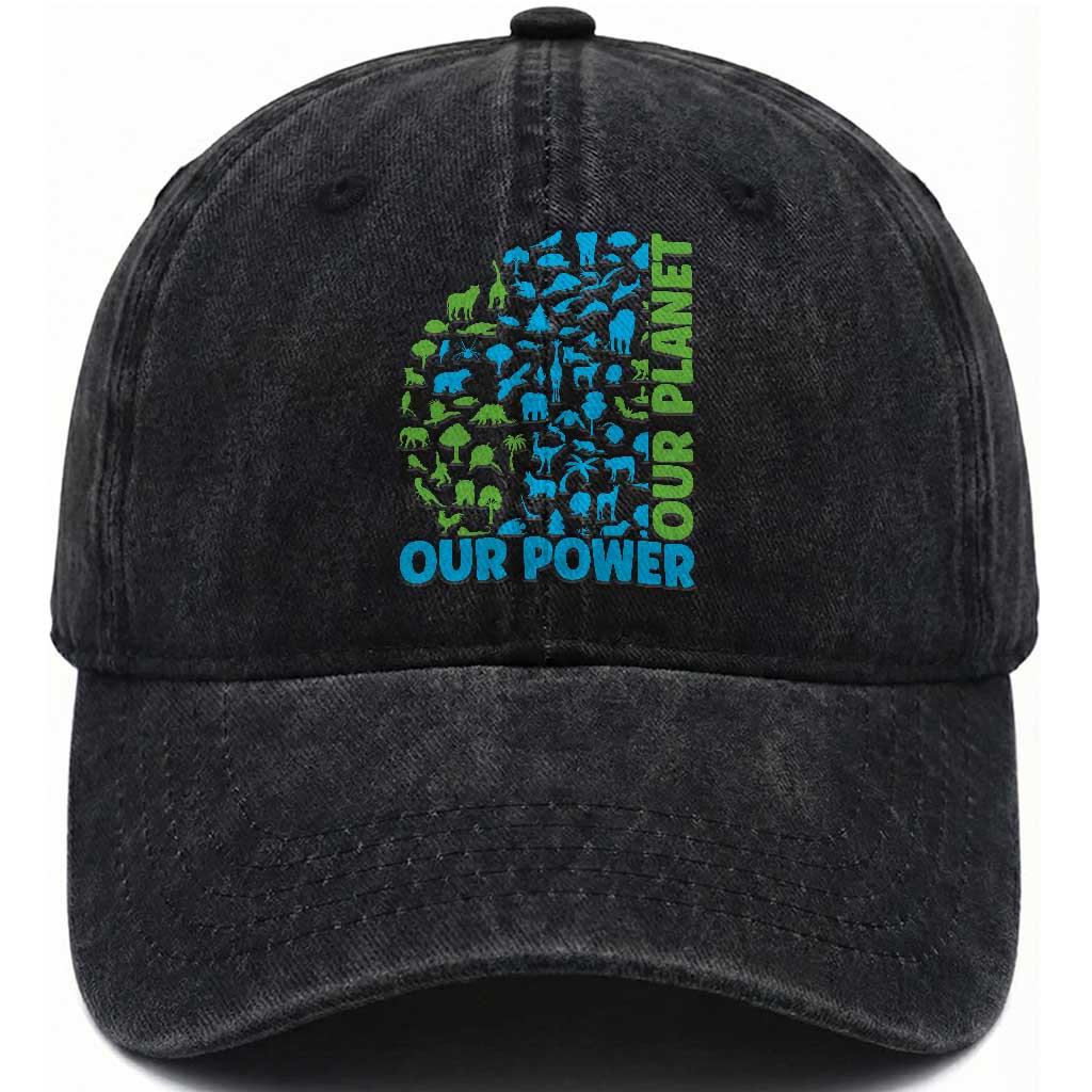 Earth Day Environmental Activism Washed Cotton Baseball Cap Our Power Our Planet