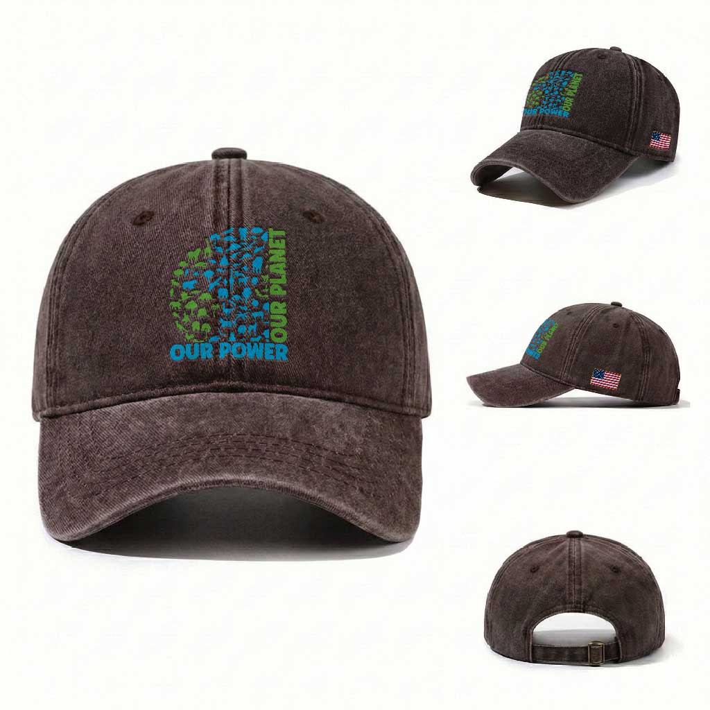 Earth Day Environmental Activism Washed Cotton Baseball Cap Our Power Our Planet