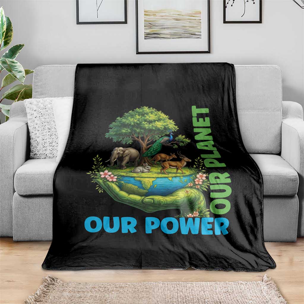 Our Power Our Planet Throw Blanket Earth Day Nature Lover Gift