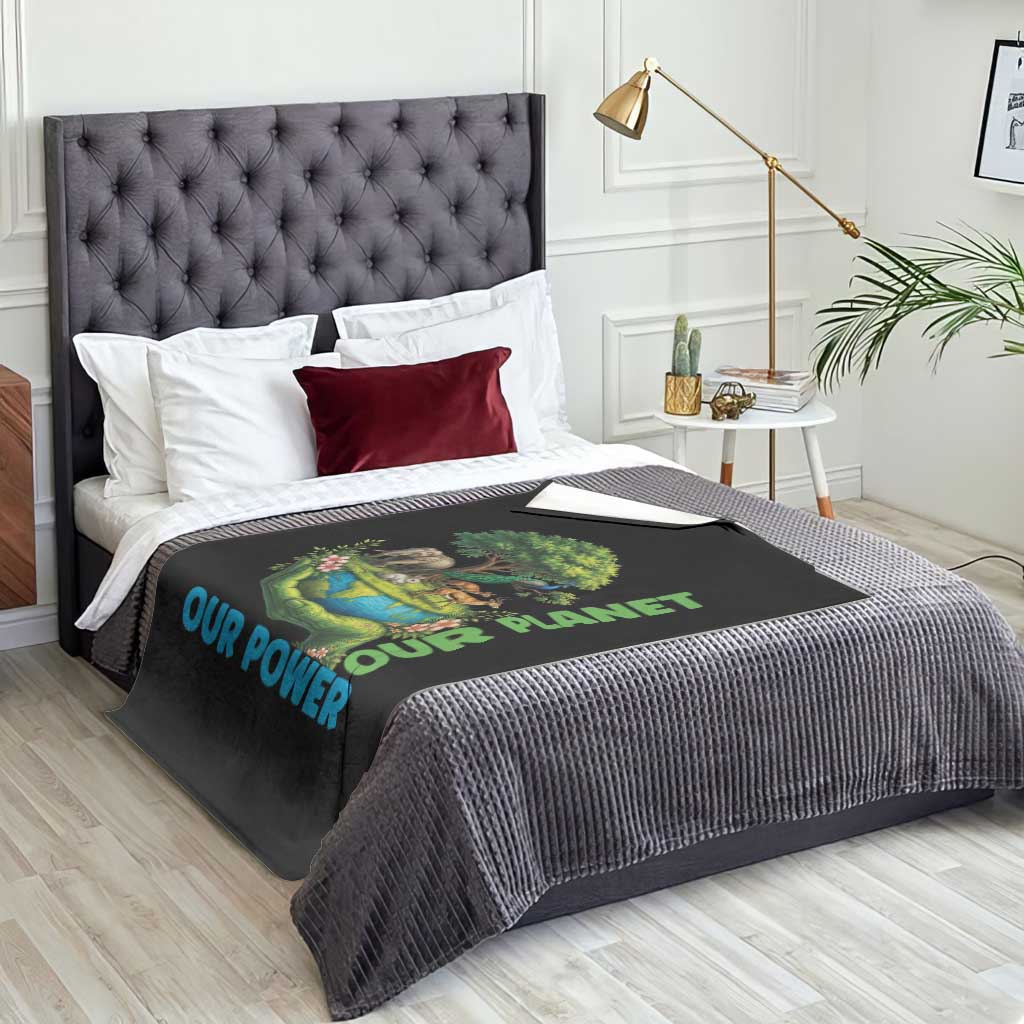 Our Power Our Planet Throw Blanket Earth Day Nature Lover Gift