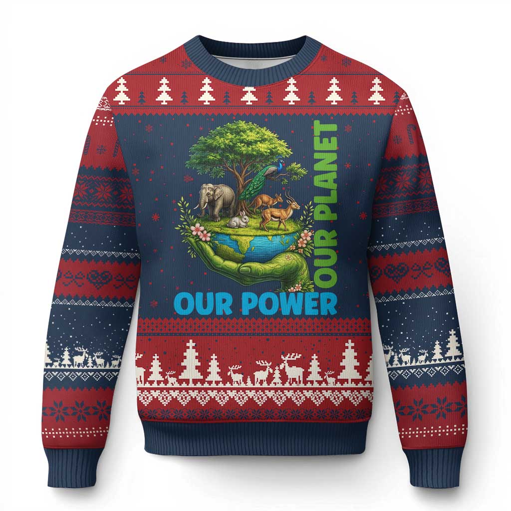 Our Power Our Planet Ugly Christmas Sweater Earth Day Nature Lover Gift