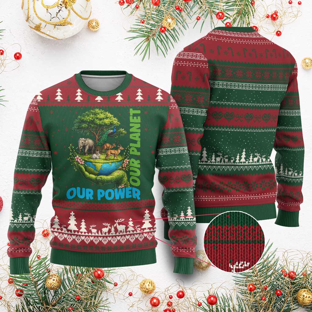 Our Power Our Planet Ugly Christmas Sweater Earth Day Nature Lover Gift