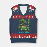 Our Power Our Planet V-Neck Knit Sweater Vest Earth Day Nature Lover Gift