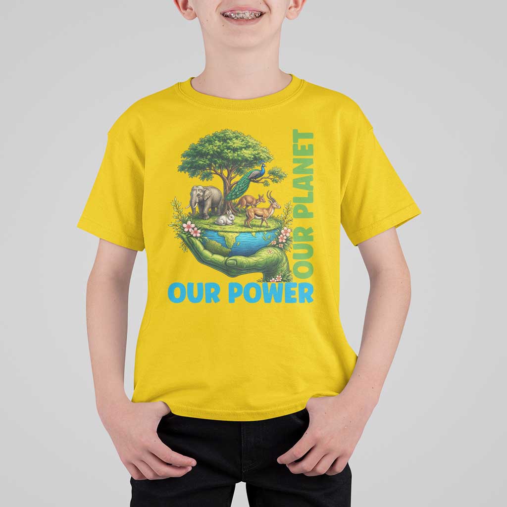 Our Power Our Planet T Shirt For Kid Earth Day Nature Lover Gift