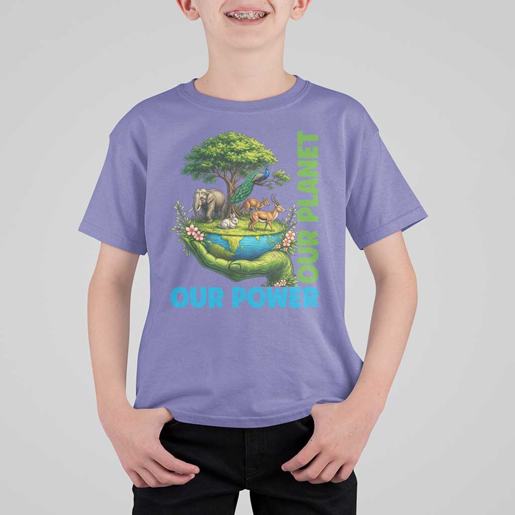 Our Power Our Planet T Shirt For Kid Earth Day Nature Lover Gift
