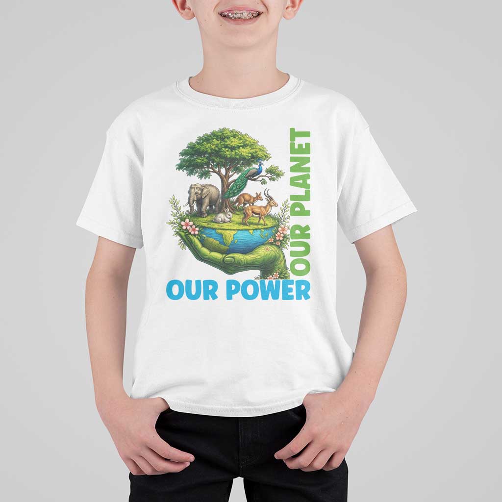 Our Power Our Planet T Shirt For Kid Earth Day Nature Lover Gift