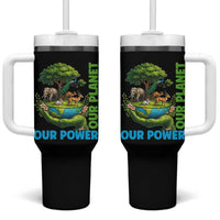 Our Power Our Planet Tumbler With Handle Earth Day Nature Lover Gift