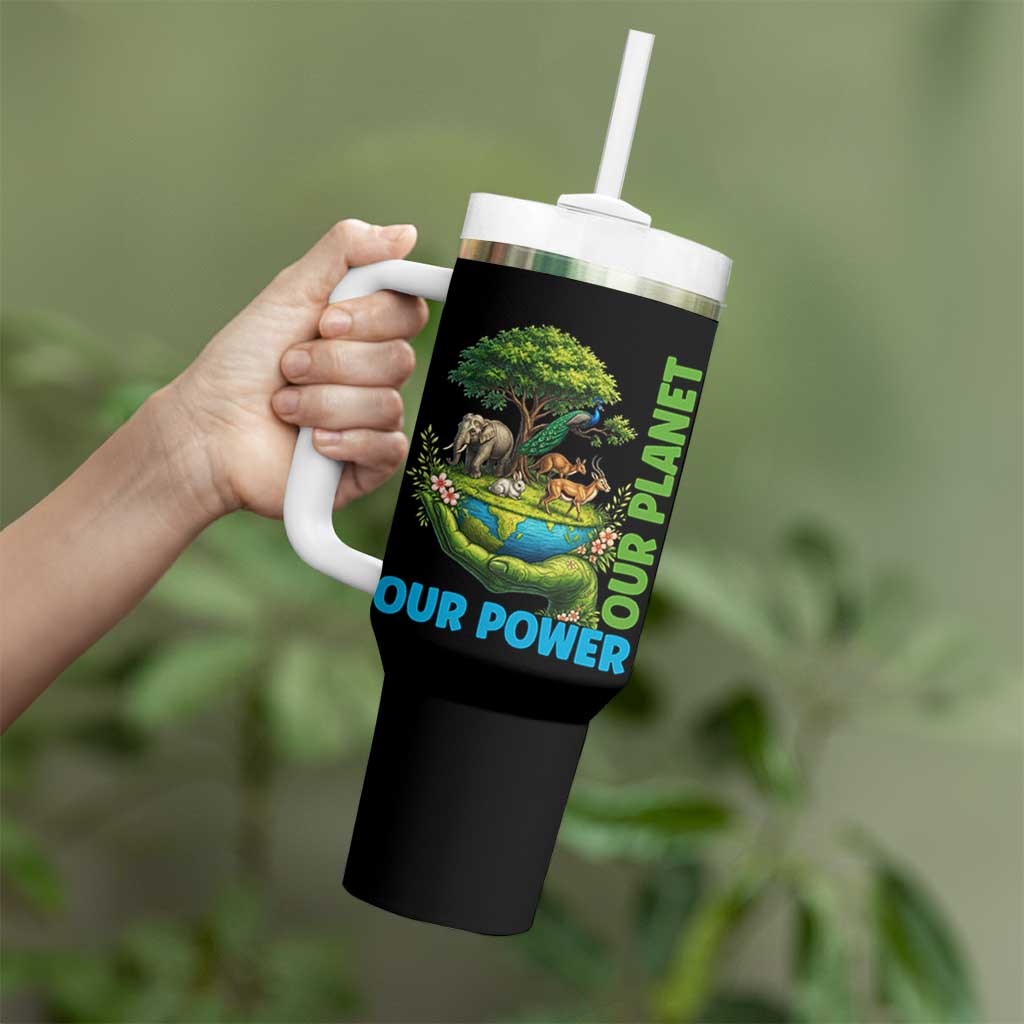 Our Power Our Planet Tumbler With Handle Earth Day Nature Lover Gift