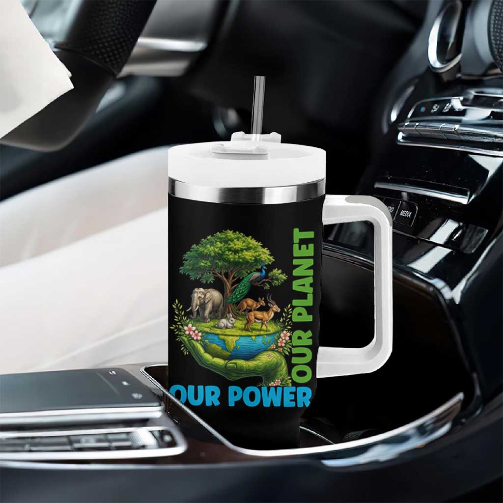 Our Power Our Planet Tumbler With Handle Earth Day Nature Lover Gift