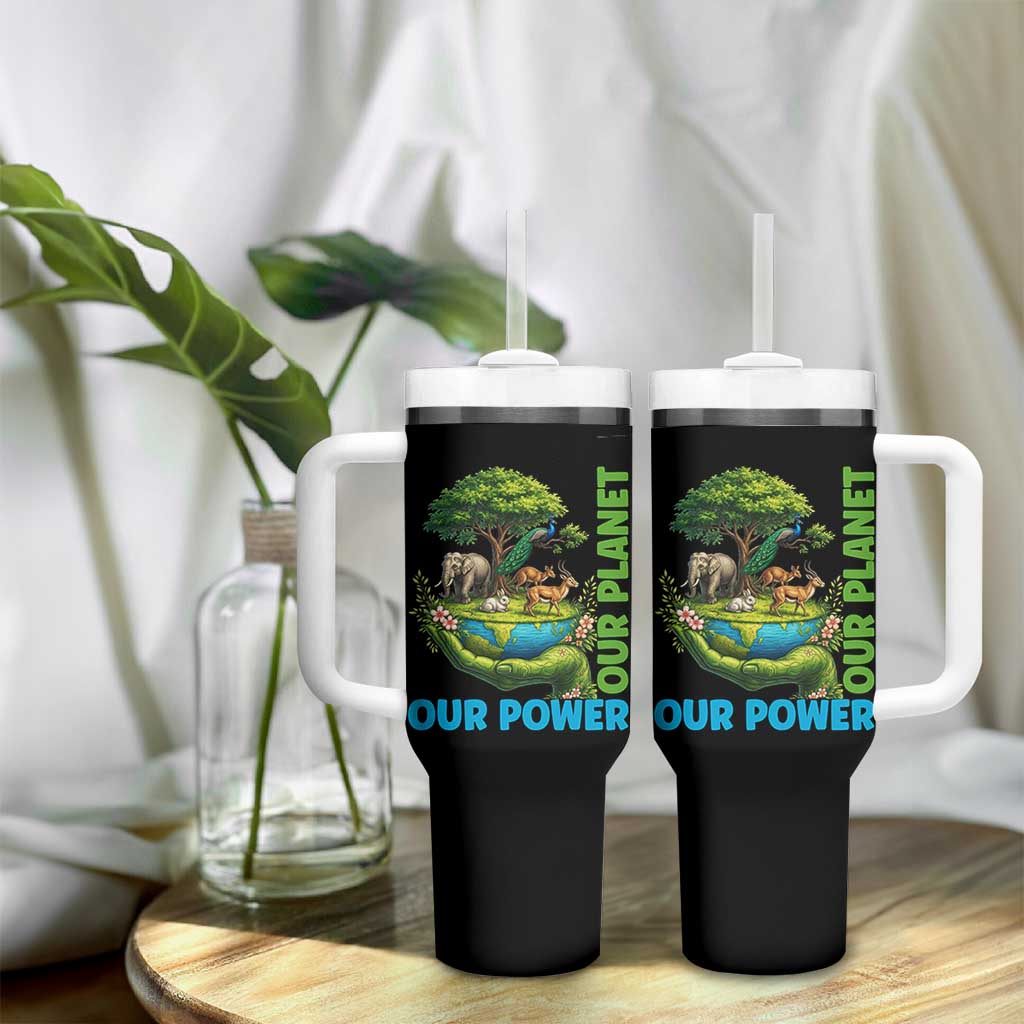 Our Power Our Planet Tumbler With Handle Earth Day Nature Lover Gift