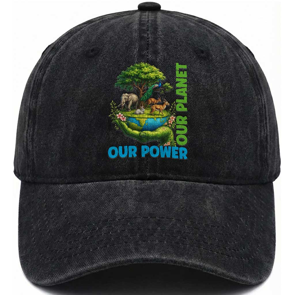 Our Power Our Planet Washed Cotton Baseball Cap Earth Day Nature Lover Gift