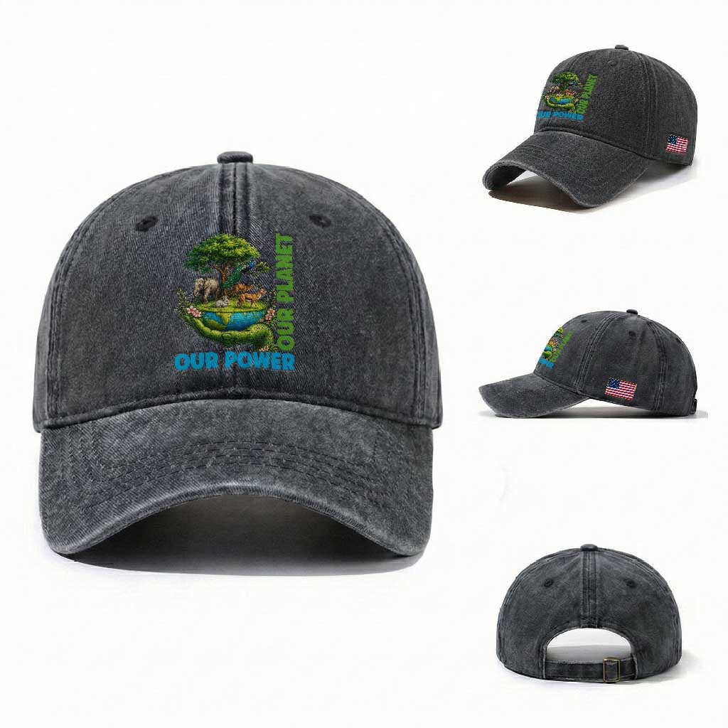 Our Power Our Planet Washed Cotton Baseball Cap Earth Day Nature Lover Gift