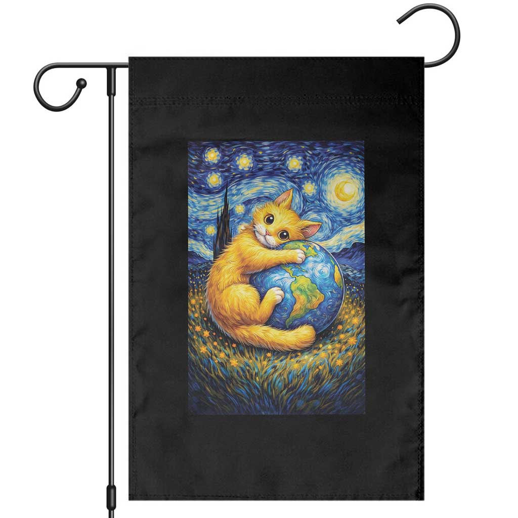 Earth Day Garden Flag Starry Night Cat Hugging Earth