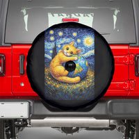 Earth Day Spare Tire Cover Starry Night Cat Hugging Earth