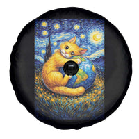 Earth Day Spare Tire Cover Starry Night Cat Hugging Earth