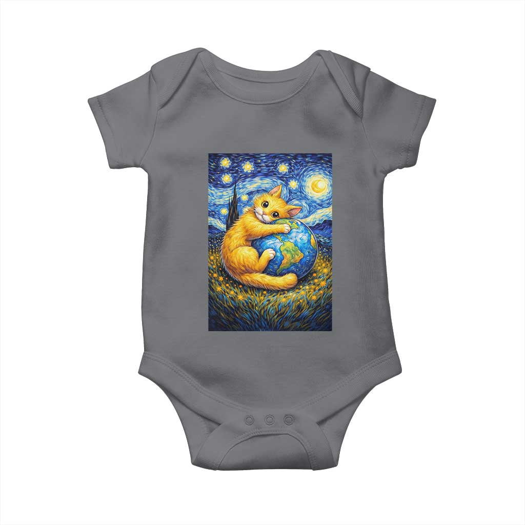 Earth Day Baby Onesie Starry Night Cat Hugging Earth