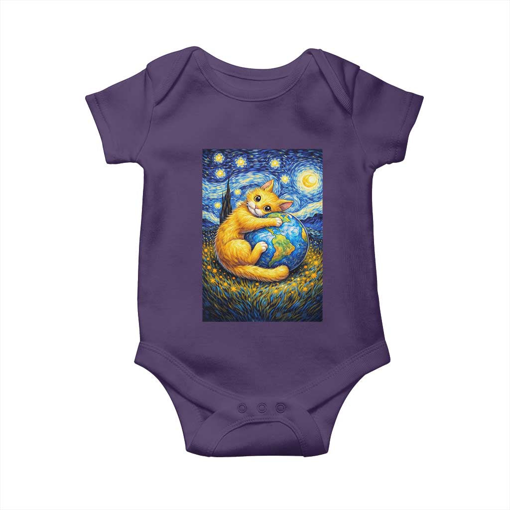 Earth Day Baby Onesie Starry Night Cat Hugging Earth