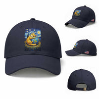 Earth Day Baseball Cap Starry Night Cat Hugging Earth