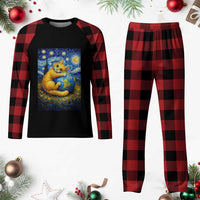 Earth Day Plaid Pajama Set Starry Night Cat Hugging Earth