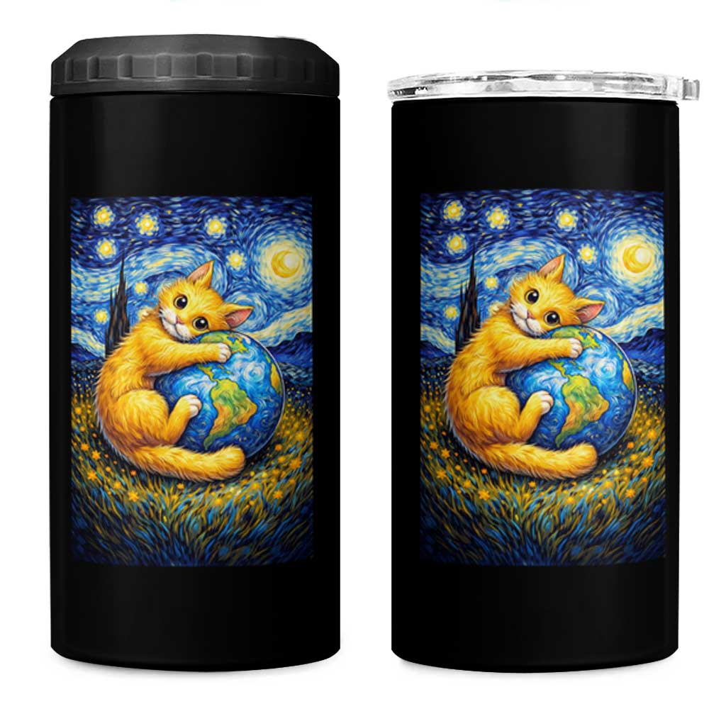 Earth Day 4 in 1 Can Cooler Tumbler Starry Night Cat Hugging Earth